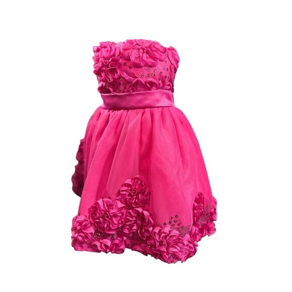 Rare Editions Baby Girl Fuchsia Pink Rosette Sequin Dress Size 6-9 Months Formal - Picture 3 of 14
